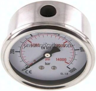 Glycerin-Manometer waagerecht (CrNi/Ms),63mm, 0 - 1000bar