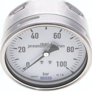 Manometer waagerecht (CrNi/Ms), 100mm, 0 - 100 bar