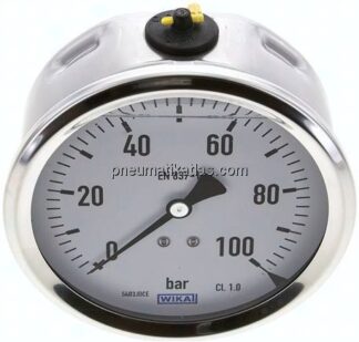 Glycerin-Manometer waagerecht (CrNi/Ms),100mm, 0 - 100bar