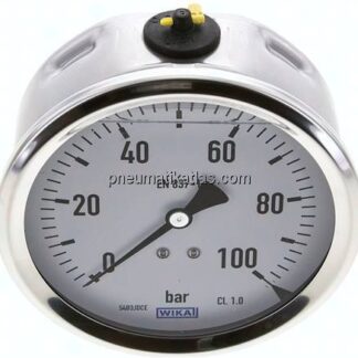 Glycerin-Manometer waagerecht (CrNi/Ms),100mm, 0 - 100bar