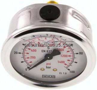 Glycerin-Manometer waagerecht (CrNi/Ms),63mm, 0 - 100bar