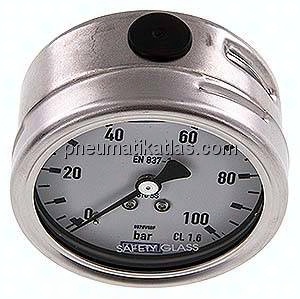 Chemie-Glycerin-Manometer waagerecht, 63mm, 0 - 100bar