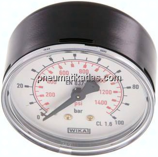 Manometer waagerecht (ST/Ms), 63mm, 0 - 100 bar, G 1/4"