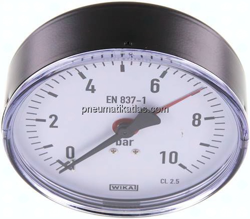 Manometer waagerecht, 100mm, 0 - 10 bar