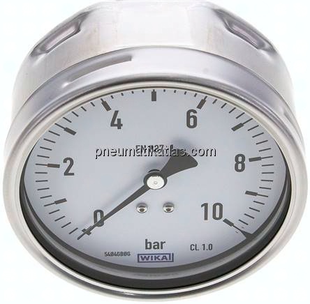 Manometer waagerecht (CrNi/Ms), 100mm, 0 - 10 bar