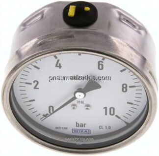 Chemie-Manometer waagerecht, 100mm, 0 - 10 bar
