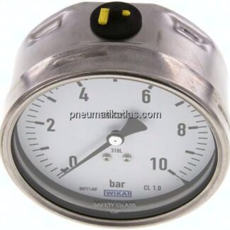 Chemie-Manometer waagerecht, 100mm, 0 - 10 bar
