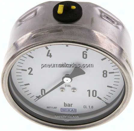 Chemie-Manometer waagerecht, 100mm, 0 - 10 bar