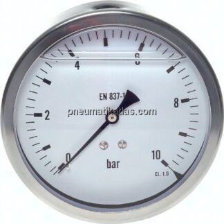 Glycerin-Manometer waagerecht (CrNi/Ms),100mm, -1 bis 1,5bar