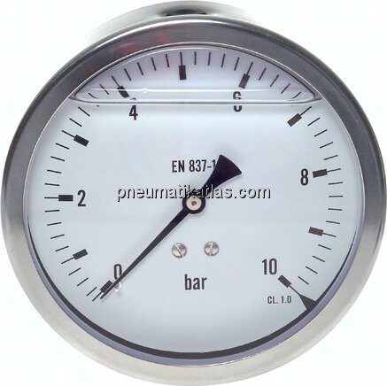 Glycerin-Manometer waagerecht (CrNi/Ms),100mm, -1 bis 1,5bar