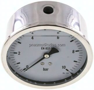 Glycerin-Manometer waagerecht (CrNi/Ms),100mm, 0 - 10bar