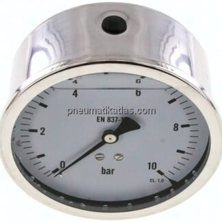 Glycerin-Manometer waagerecht (CrNi/Ms),100mm, 0 - 10bar