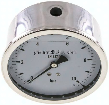 Glycerin-Manometer waagerecht (CrNi/Ms),100mm, 0 - 10bar