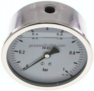 Glycerin-Manometer waagerecht (CrNi/Ms),100mm, 0 - 1bar