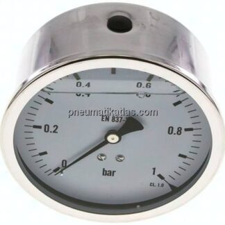 Glycerin-Manometer waagerecht (CrNi/Ms),100mm, 0 - 1bar