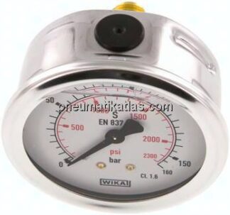 Glycerin-Manometer waagerecht (CrNi/Ms),63mm, 0 - 160bar