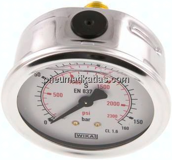 Glycerin-Manometer waagerecht (CrNi/Ms),63mm, 0 - 160bar
