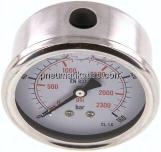 Glycerin-Manometer waagerecht (CrNi/Ms),63mm, 0 - 160bar