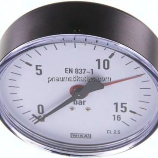 Manometer waagerecht, 100mm, 0 - 16 bar