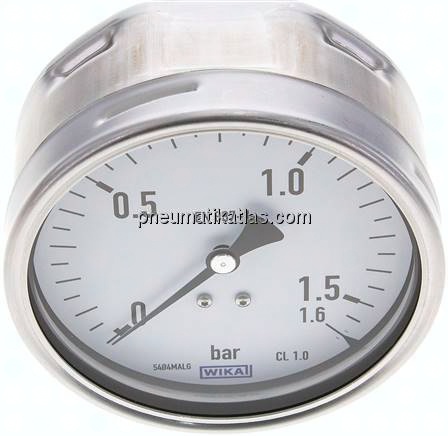 Manometer waagerecht (CrNi/Ms), 100mm, 0 - 1,6 bar