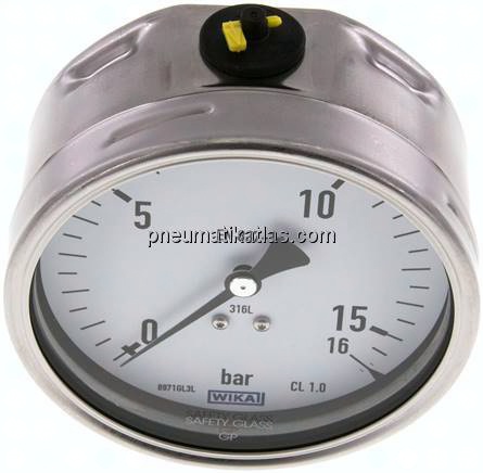 Chemie-Manometer waagerecht, 100mm, 0 - 16 bar
