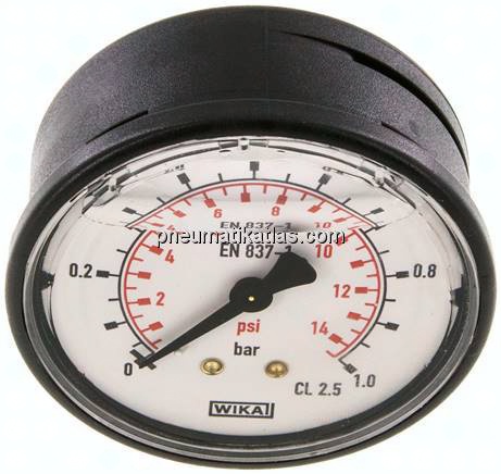 Glycerin-Manometer waagerecht (KU/Ms), 63mm, 0 - 1 bar