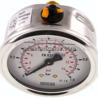 Glycerin-Manometer waagerecht (CrNi/Ms),63mm, 0 - 1bar