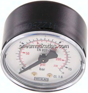 Manometer waagerecht (ST/Ms), 50mm, 0 - 16 bar, G 1/4"