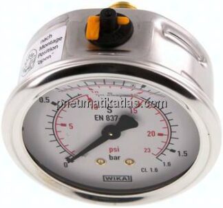 Glycerin-Manometer waagerecht (CrNi/Ms),63mm, 0 - 1,6bar