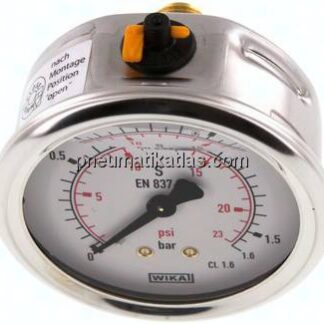 Glycerin-Manometer waagerecht (CrNi/Ms),63mm, 0 - 1,6bar