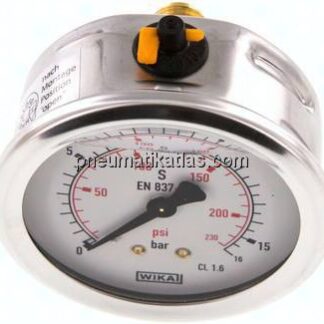 Glycerin-Manometer waagerecht (CrNi/Ms),63mm, 0 - 16bar