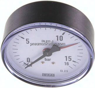 Manometer waagerecht, 80mm, 0 - 16 bar