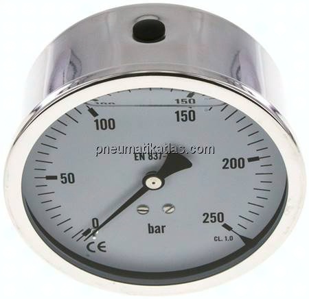 Glycerin-Manometer waagerecht (CrNi/Ms),100mm, 0 - 250bar