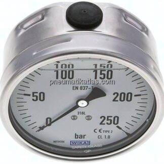 Chemie-Glycerin-Manometer waagerecht, 100mm, 0 - 250bar