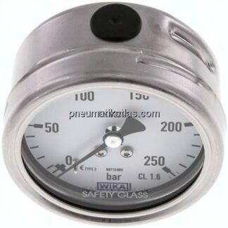 Chemie-Manometer waagerecht, 63mm, 0 - 250 bar