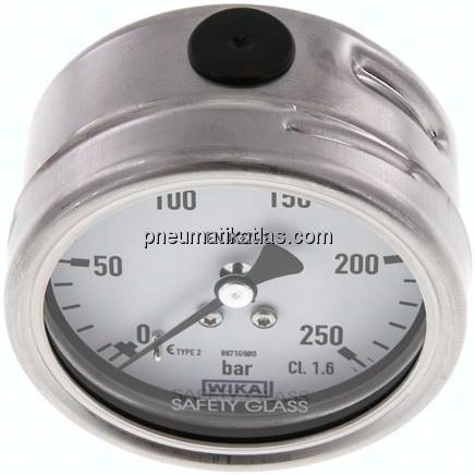 Chemie-Manometer waagerecht, 63mm, 0 - 250 bar
