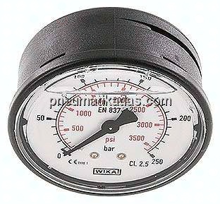 Glycerin-Manometer waagerecht (KU/Ms), 63mm, 0 - 250 bar