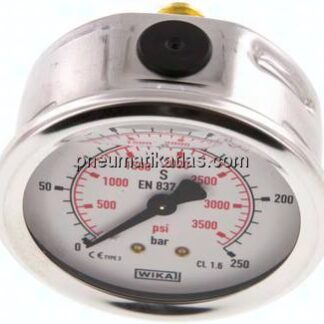 Glycerin-Manometer waagerecht (CrNi/Ms),63mm, 0 - 250bar