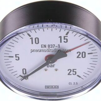 Manometer waagerecht, 100mm, 0 - 25 bar