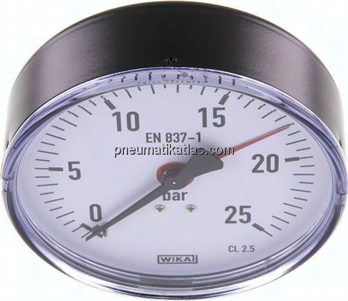 Manometer waagerecht, 100mm, 0 - 25 bar