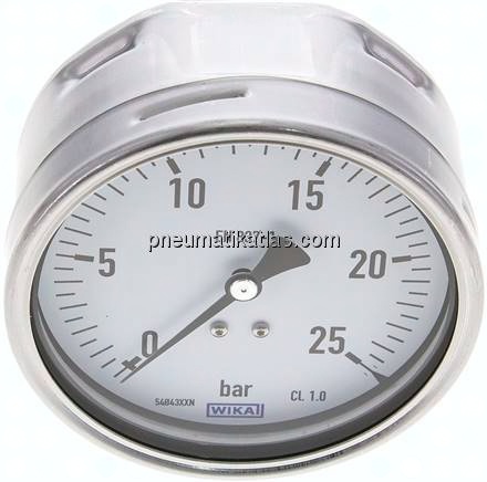 Manometer waagerecht (CrNi/Ms), 100mm, 0 - 25 bar