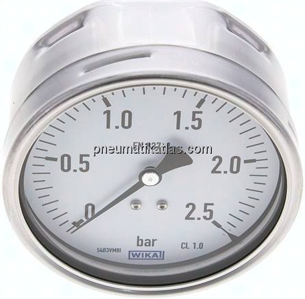Manometer waagerecht (CrNi/Ms), 100mm, 0 - 2,5 bar