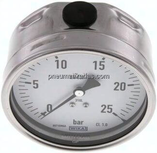 Chemie-Manometer waagerecht, 100mm, 0 - 25 bar