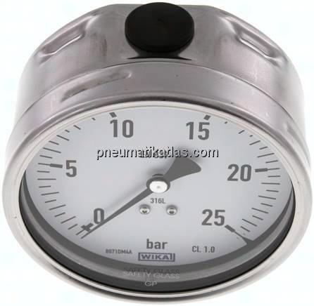 Chemie-Manometer waagerecht, 100mm, 0 - 25 bar