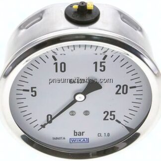 Glycerin-Manometer waagerecht (CrNi/Ms),100mm, 0 - 25bar