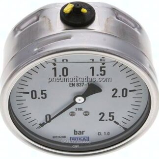 Chemie-Glycerin-Manometer waagerecht, 100mm, 0 - 2,5bar