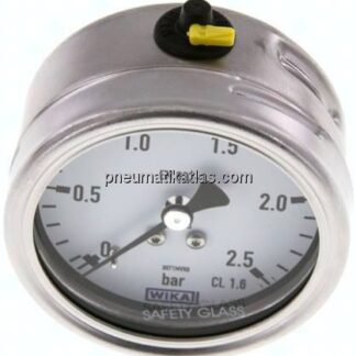 Chemie-Manometer waagerecht, 63mm, 0 - 2,5 bar
