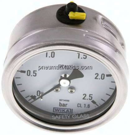Chemie-Manometer waagerecht, 63mm, 0 - 2,5 bar