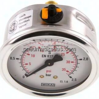Glycerin-Manometer waagerecht (CrNi/Ms),63mm, 0 - 2,5bar