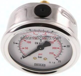 Glycerin-Manometer waagerecht (CrNi/Ms),63mm, 0 - 25bar